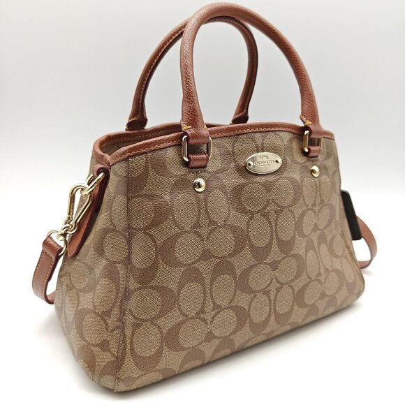 COACH Signature logo coated canvas small satchel crossbody - Brown - Picture 1 of 12